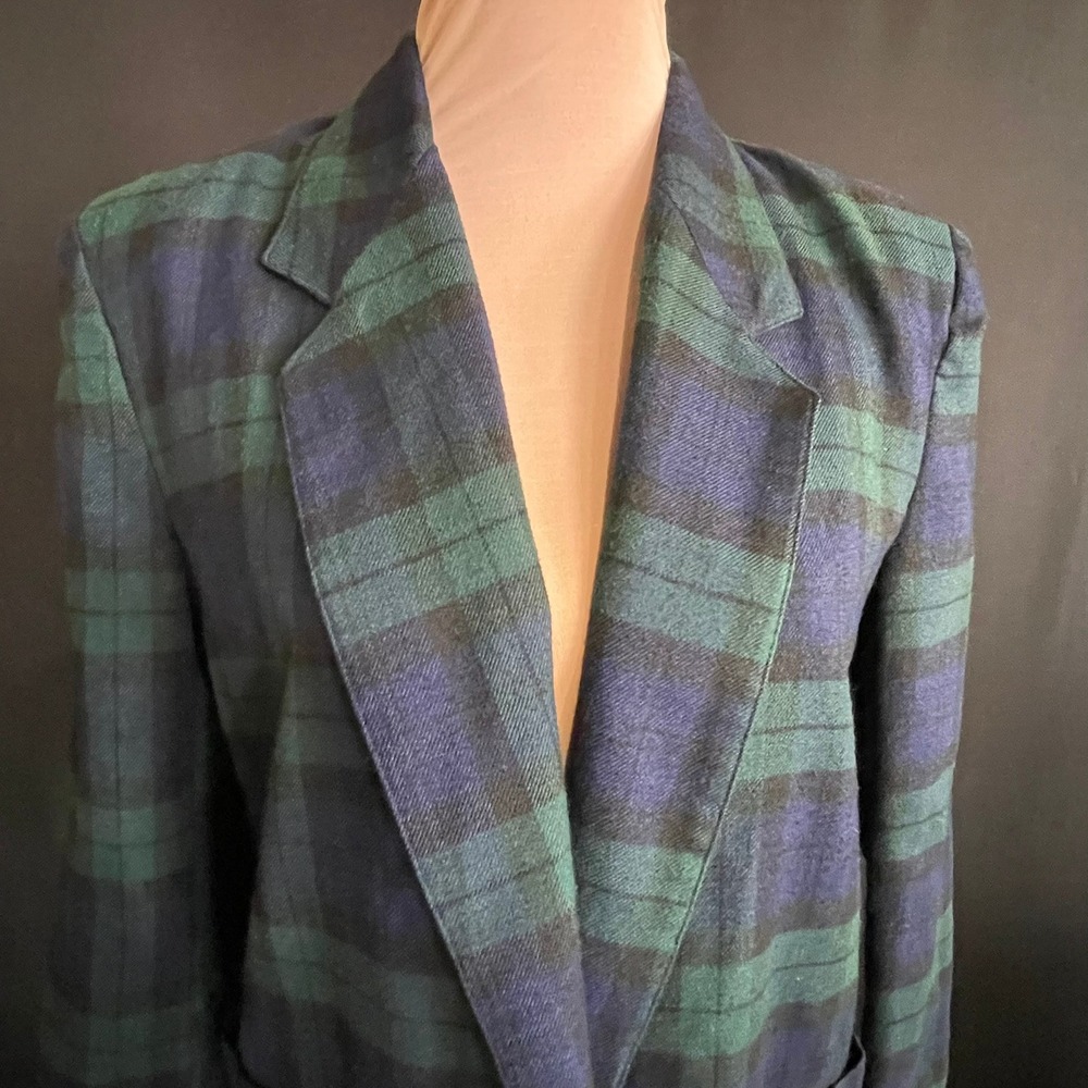 Unbranded Plaid Blazer Women S Green Blue Good Black Watch Tartan Made in Japan - Picture 3 of 6